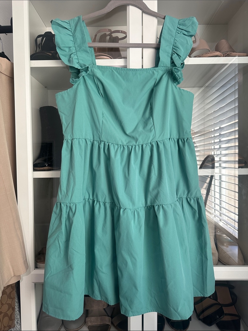 0XL Tiered Ruffle Strap Casual Mini Dress in Teal